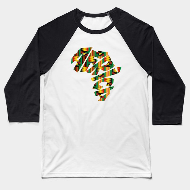 Africa Map with Kente Pattern, African Style Baseball T-Shirt by kentevibes